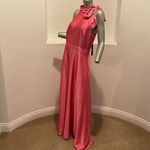 Tahari Arthur S. Levine Mock Neck Side Bow Tie Maxi Pink Dress Size 10 NWT - Picture 4 of 15